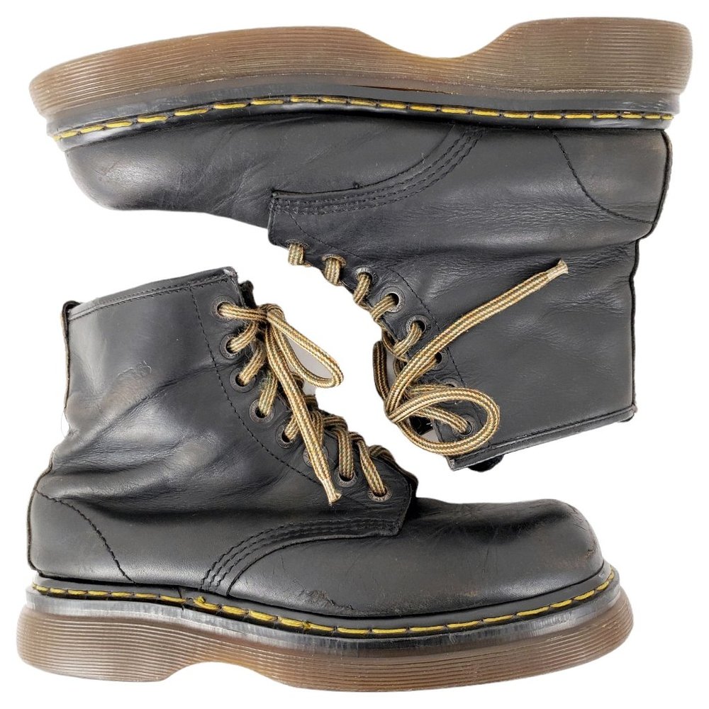 DR. MARTENS Vintage 90s Made in England Black Leather Combat Boots Men's 9 - Picture 2 of 12